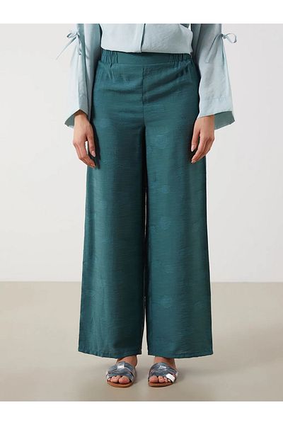 LC Waikiki Lcwaikiki Classic Green Elastic Waist Patterned Wide Leg Pants for Women