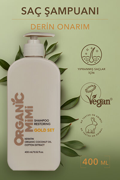 ORGANİC MİMİ Yıpranmış Kuru Saçlar İçin Şampuan, Saç Onarıcı Doğal Şampuan Coconut & Keratin, 400 ml