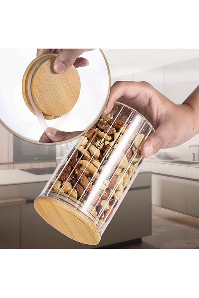 Yenigeldi Bamboo 1 Piece Large Airtight Glass Jar with Spoon Lid