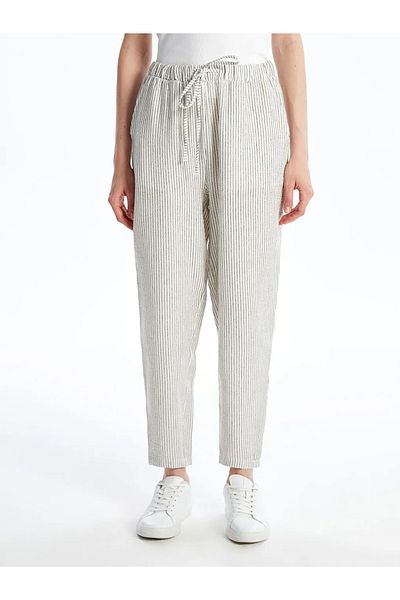 LC Waikiki Lcwaikiki Classic Black Elastic Waist Striped Muslin Women's Trousers