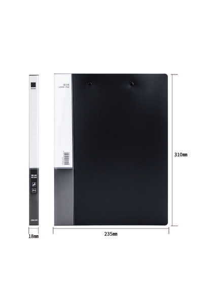 Deli 5301 Lever File Folder, A4 Size, Black with Pockets – Ideal for Office & Archive Storage