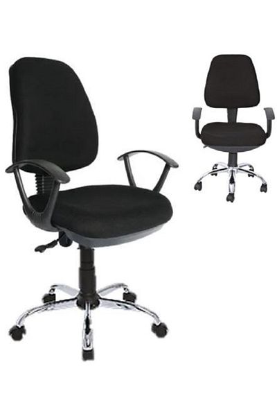 AWF AL WADI FURNITURE Compy Ergonomic Fabric Medium Revolving Office Chair with Lumbar Support and Chrome Base - Black