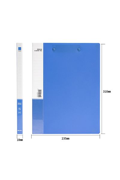 Deli 5302 2-Clamp Folder, A4 Size, Blue PP – Ideal for Office Filing and Daily Document Use