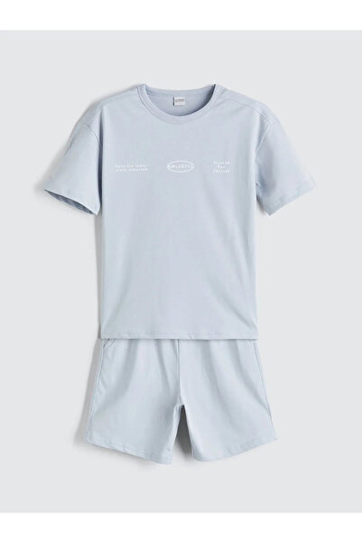 LC Waikiki تي شيرت وشورت للأولاد برقبة دائرية باللون الرمادي من LCW Kids