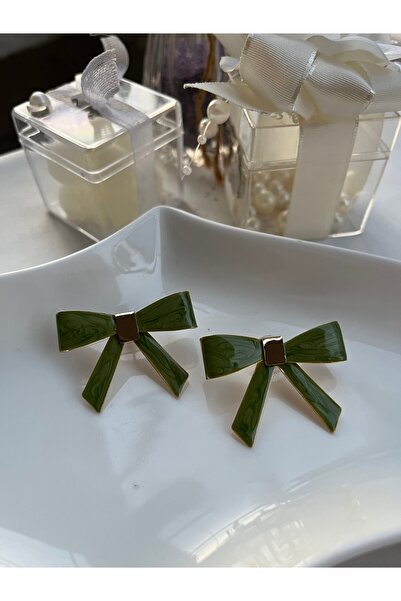 Metal أقراط على شكل شريط أخضر مع تفاصيل ذهبية