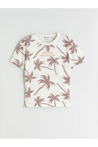 LC Waikiki LCW Kids Ecru Crew Neck Ανδρικό T-Shirt και σορτς