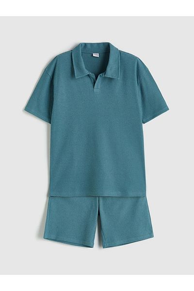 LC Waikiki Lcw Kids Green Polo Neck Boys T-Shirt and Shorts