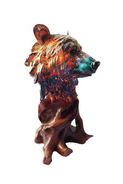 BV Tree trunk statuette, Bear Head, 28 cm, 1016A5