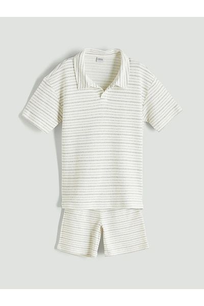 LC Waikiki Lcw Kids Ecru Polo Neck Boys T-Shirt and Shorts