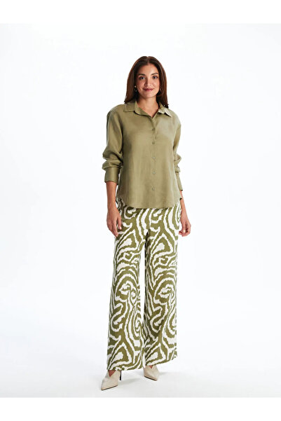 LC Waikiki Lcwaikiki Classic Green Elastic Waist Patterned Women's Trousers