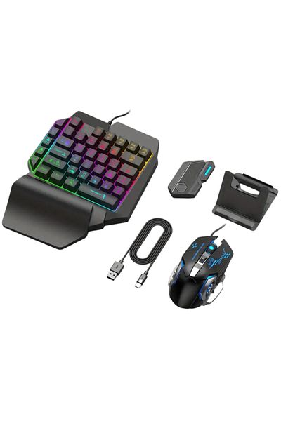 LUDORA Kit Gaming Telefon Cu Tastatura 39 Taste One Hand Si Mouse, Iluminare Rgb, Compatibil Android