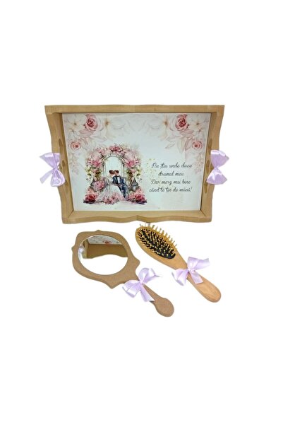 OEM Set personalizat pentru pregătirea miresei, 3 piese - tavă, pensulă, oglindă
