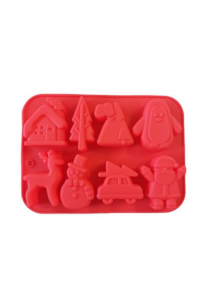 BV Silicone cake mold, Christmas theme, 8 cavities, Red, 20 cm, 483COF