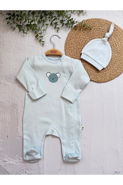 Minim Organic Koala Detailed Snap Fastener Jumpsuit with Hat