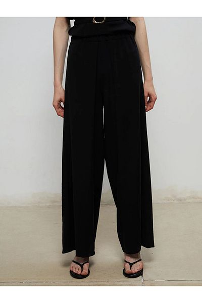 LC Waikiki Soulife Black Elastic Waist Wide Leg Women's Trousers