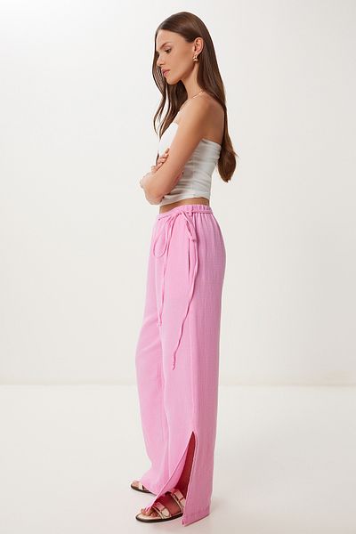 Lovelyİstanbul Tie Detailed Slit Muslin Trousers Pink Lbv0066