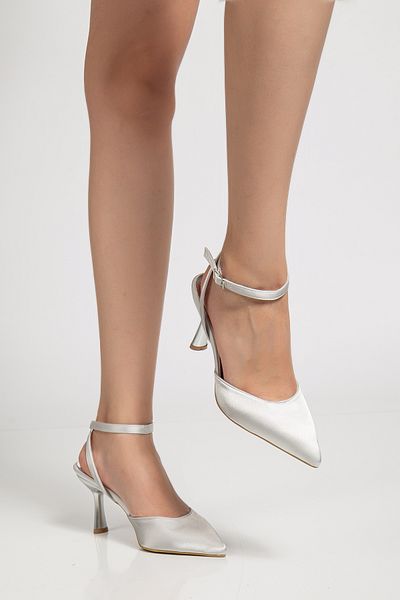 LEMUES SHOES Women's Buckle Pointed Toe Silver Shoes