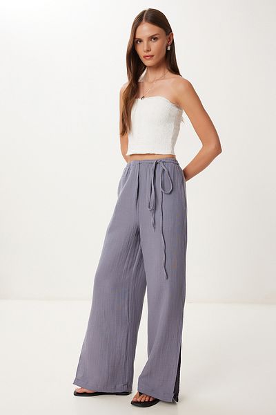 Lovelyİstanbul Lacing Detailed Slit Muslin Trousers Smoked Lbv0066