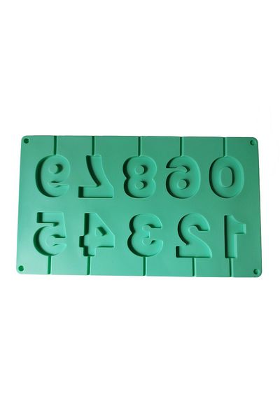 BV Matră de silicon cu 10 cavități, Numere, Acadele de ciocolată sau Acadele de zahăr, Verde, 28 cm, 291COF