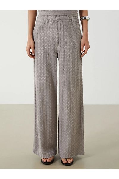 LC Waikiki Lcw Modest Gray Elastic Waist Textured Women's Trousers