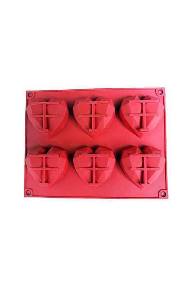 BV Diamond heart-shaped silicone cake mold, Red, 6 cavities, 22 cm, 435COF-1