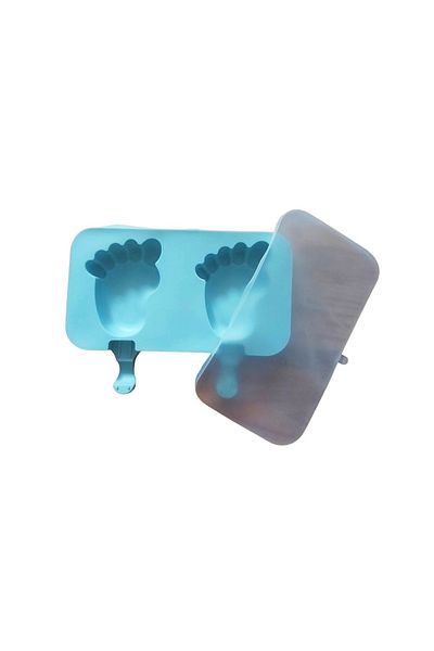 BV Formă de înghețată din silicon, Picior de copil 2 cavități cu capac din silicon, Albastru, 20 cm, 440COF-1
