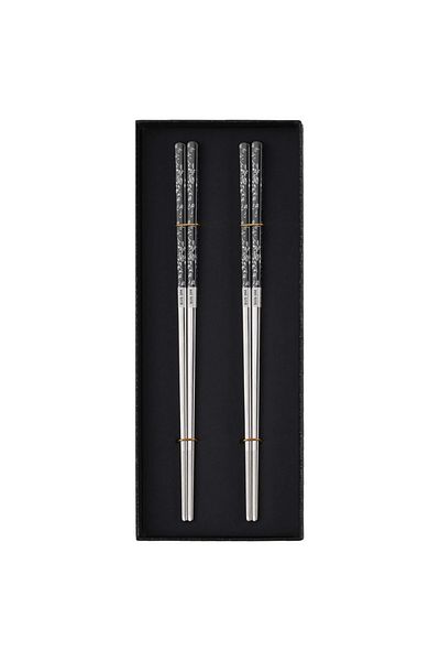 LUDORA Chinese chopsticks, stainless steel, set of 2, washable, with colorful floral prints