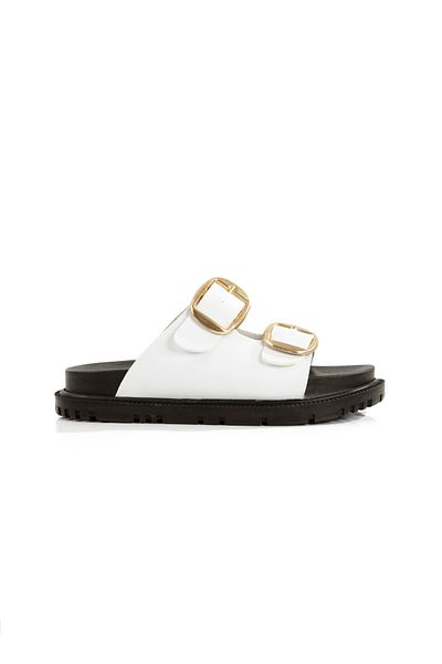 PAYZİN ''Sezen'' White Skin Double Yellow Buckle Black Sole Orthopedic Slippers New Season