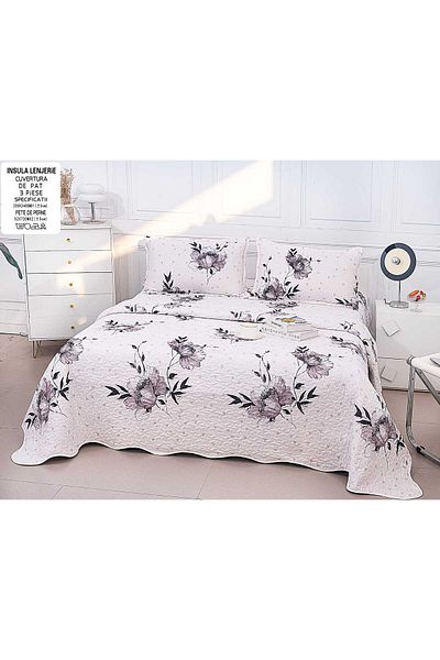 FIONNA.RO Double-Sided Quilted Cotton Blanket - Flowers and Twigs