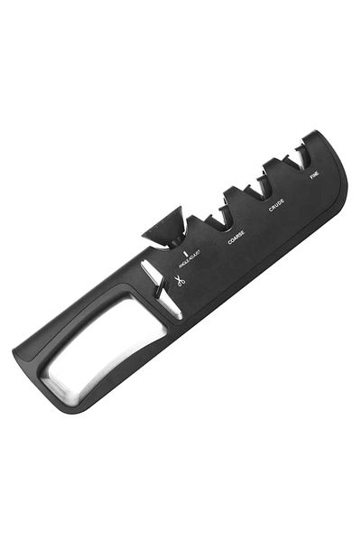 LUDORA Knife and Scissor Sharpener, , 4 In 1, Sharpening, Finishing, Polishing, Straightening, Black