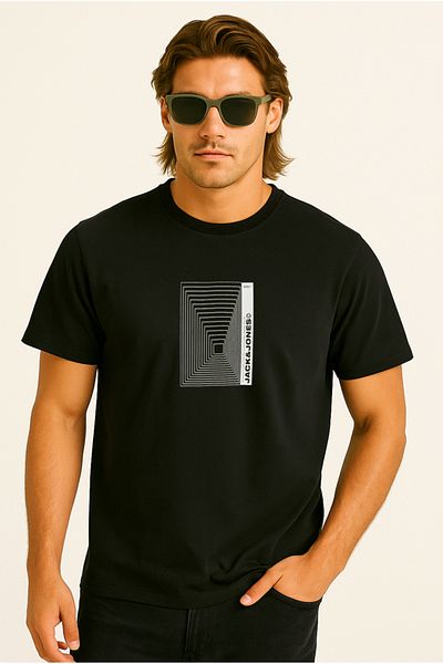 Jack & Jones Men's Crew Neck Logo Printed T-Shirt Black