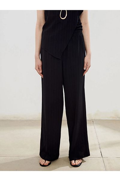 LC Waikiki Soulife Black Women's Linen Blend Trousers with Elastic Waist