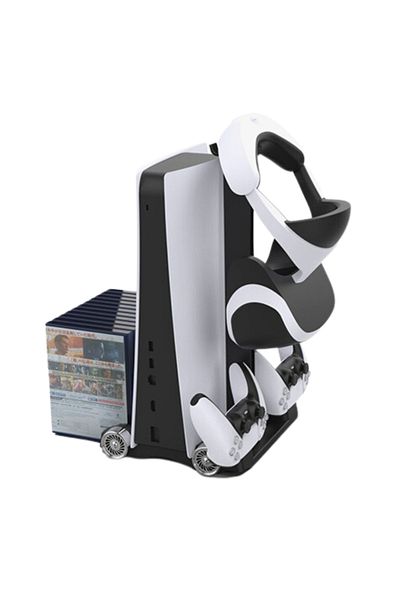 LUDORA PS5 Cooling Stand, Multifunctional, With 2 Controller Charging Ports, 11 Storage Space Slots