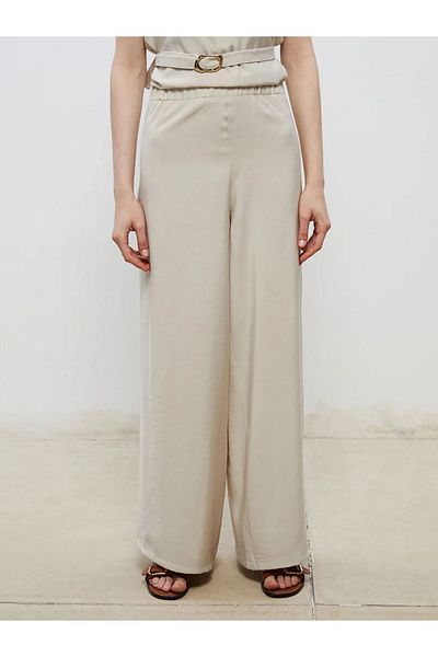 LC Waikiki Soulife Beige Wide Leg Women's Trousers with Elastic Waist