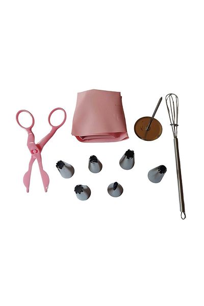 BV Ornate stainless steel cutlery set, whisk, scissors, silicone spatula, stand, 9 pieces, 444COF