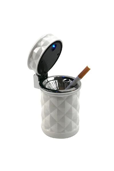 LUDORA Car Ashtray, Portable, LED Lights, Easy Cleaning, Large Capacity, White