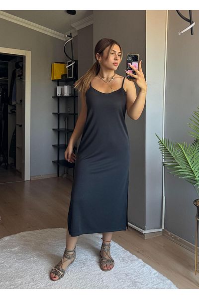 Qenz Casual Φόρεμα με Πλάτη Σας - Anthracite