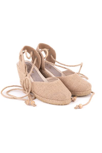 Star Tombis Real Handmade Open Heel Ankle Strap Wedge Heel Linen Straw Espadrille Handmade
