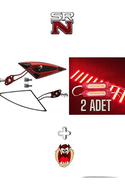 GMS Cg Cup Scooter Motosiklet Kırmızı Üçgen Ayna + 2 adet Kırmızı led Seti modifiye +Tzmanya
