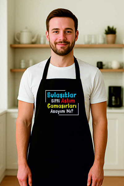 AFMAT Atölye Damatlara Mutfak Önlüğü – “Bulaşıklar Bitti Aşkım, Çamaşırları A...