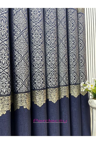 PERDECITY Mars Navy Blue Gray Silver Detailed Board Background Curtain 1X3 Frequently Pleated Non-Wrinkle [Single Wing]