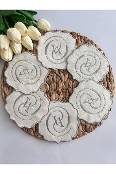 KUMSAL ÇEYİZ 6 Adet Simli Sunumluk Peçete,Kokteyl Peçete,Kahve Yanı Sunum Peç...