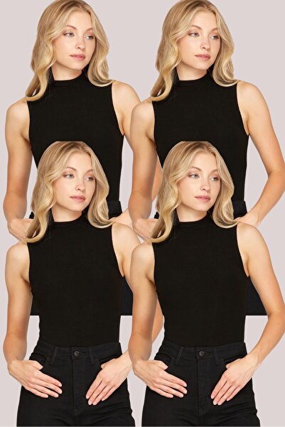 bodin Woman's Black 4-Pack Sleeveless Bodysuit
