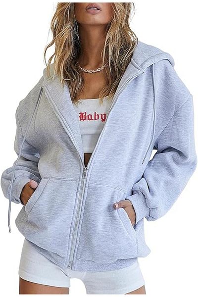 HOFFNUNG Unisex Zipper Hoodie Plain Cardigan