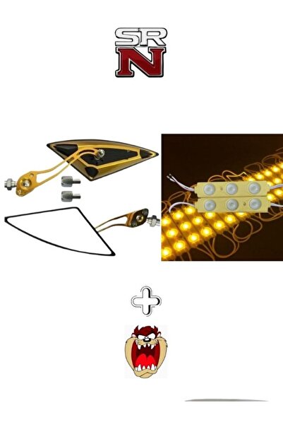 GMS Cg Cup Scooter Motosiklet Gold Üçgen Ayna + 2 adet turuncu led Seti modif...