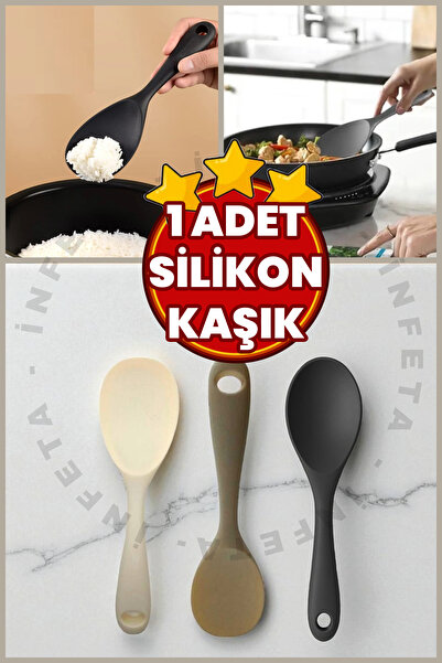İnfeta 1 Adet Sert Uçlu Silikon Pilav Kaşığı 22 cm Yanmaz Yapışmaz