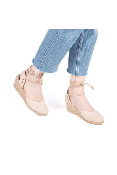 Star Tombis Real Handmade Open Heel Ankle Strap Wedge Heel Linen Straw Espadrille Handmade