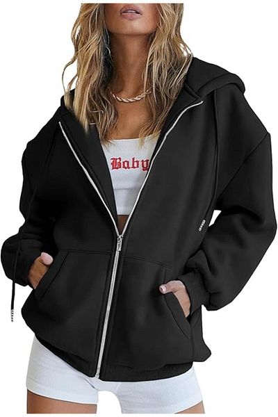 HOFFNUNG Unisex Zipper Hoodie Plain Cardigan