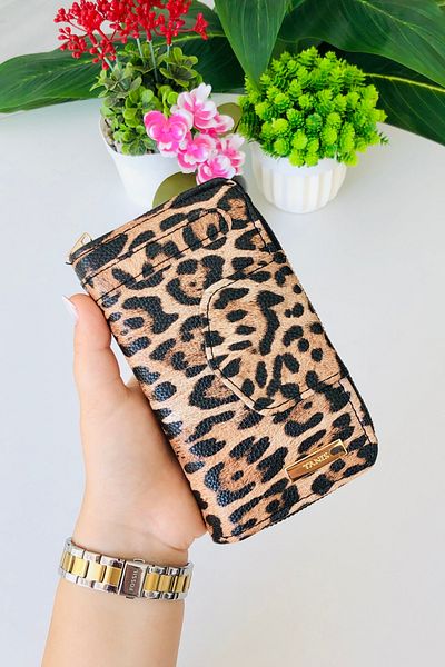 derius Stylish Textured Useful Model Leopard Women's Wallet with Coin Compartment (Vegan Leather)