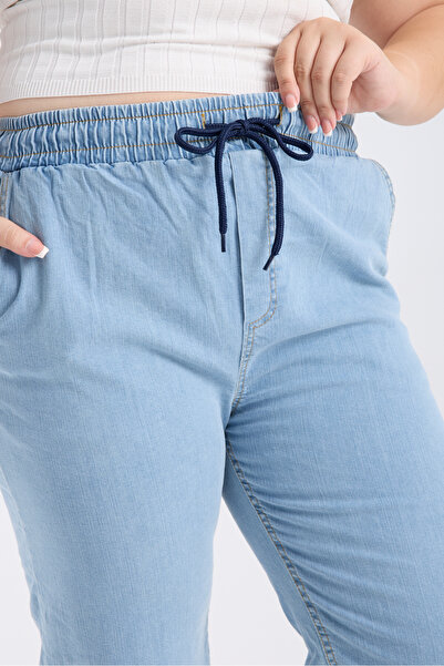 Gül Moda Büyük Beden Kot Kapri Açık Mavi G121-1